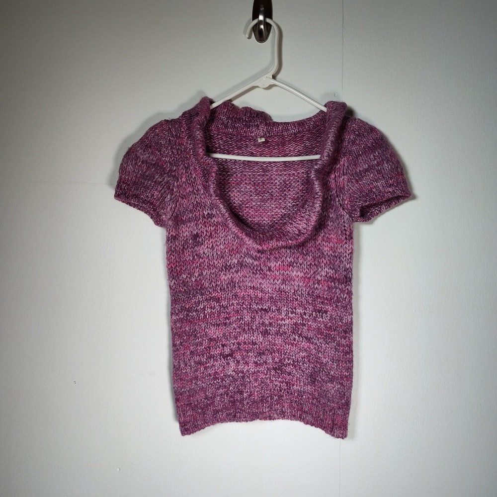 Moth Anthropologie Purple Wool Alpaca Ruffle Neck Short Sleeve Sweater Medium